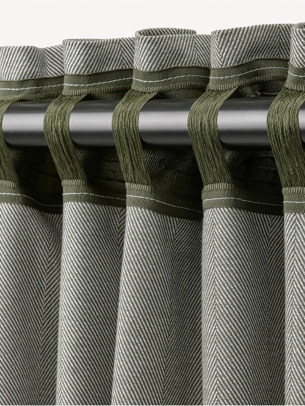 IKEA 100% Cotton TIBAST Curtain Panels Green Chevron Herringbone Light Blocking